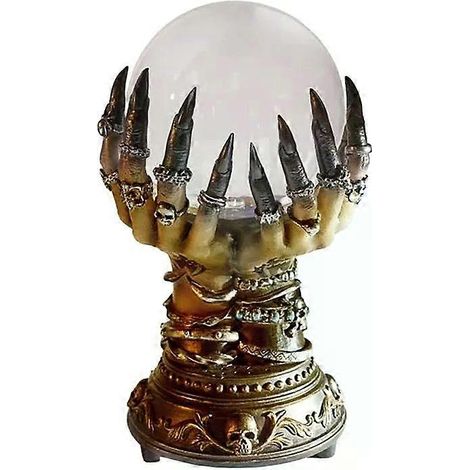Boule de cristal cellulaire de luxe lumineuse 2025, main de sorcière, lumière plasma électrostatique, crâne, doigt, décoration effrayante (1/4)