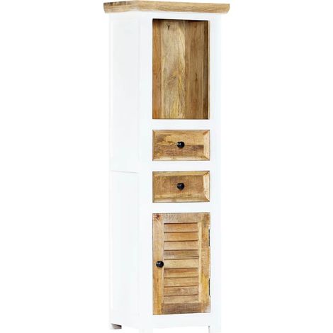 vidaXL Buffet Blanc et marron 40x30x128cm Bois de manguier solide brut (1/5)