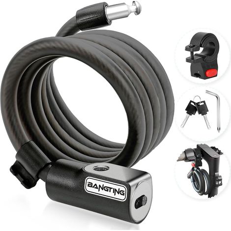 Cadenas Trotinette Electrique, Cadenas Velo Antivol 120cm/12mm, Antivol Velo Electrique, Cable Antivol Anti Vol avec 2 Clés pour Vélo/Trottinette Électrique/Poussette/Moto/Scooter (1/5)