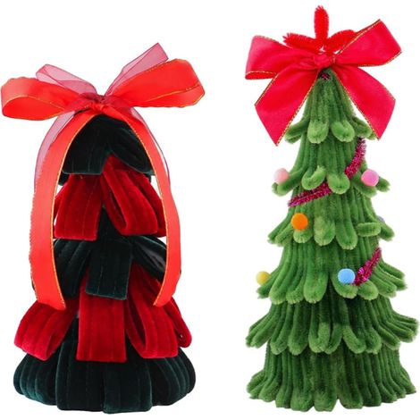 Samt Weihnachtsbäume Tischdekoration Weihnachtsdeko, 2 Stück – für festliche Weihnachtsstimmung zu Hause