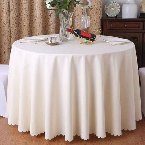 Nappe Ronde, Diamètre 180cm Lavable en Machine Peut être utilisé dans Les hôtels, Les banquets de Mariage et Autres Occasions Beige (1/5)