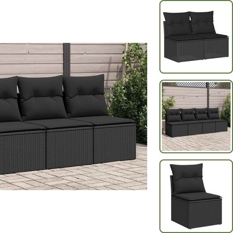 The Living Store Set sofás jardín y cojines 2 pzas ratán sintético acacia negro - Cojines para jardín
