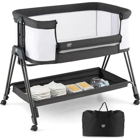 Goplus – Lit cododo réglable en hauteur 71,5-86,5 cm – Inclinaison pour régurgitation – Matelas ergonomique non toxique – Étagère de rangement