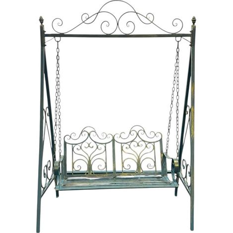 Garden Swing Bench - Metal - L147 x W90 x H215 cm - Blue/Gold