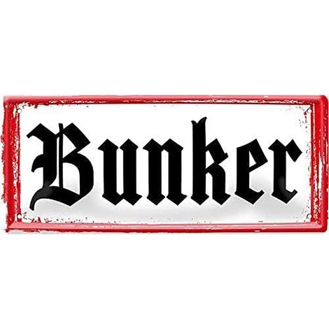 CARTEL EN CHAPA BUNKER - Negro y Rojo 28x12cm