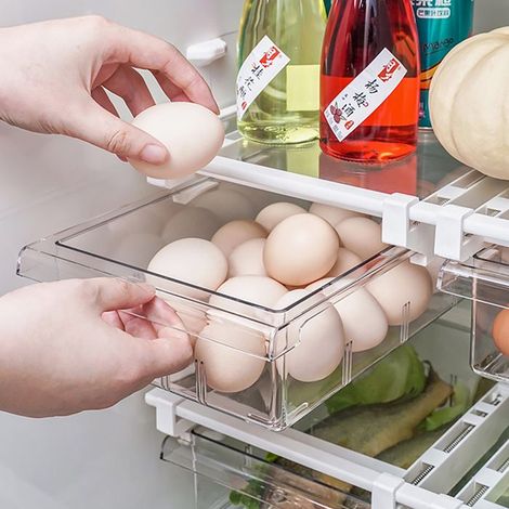 Organisateur Tiroir de Réfrigérateur 1 Pièce, Emplacement pour carte fixe, facile à retirer, Récipient Transparent Aliments (1/5)