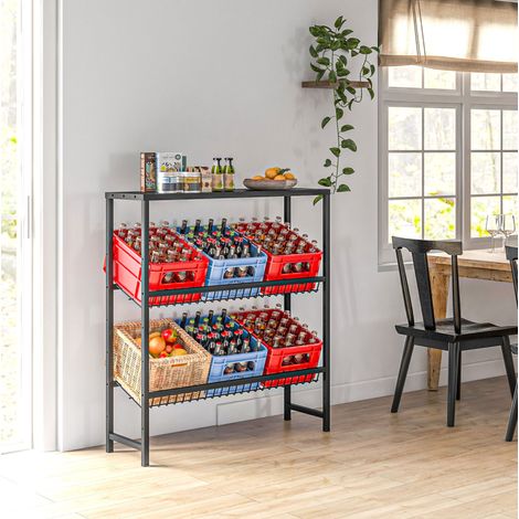 Estantería para cajas de bebidas independiente de acero negro, 3 niveles, 103 x 33 x 113,5 cm (1/5)