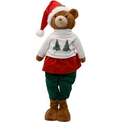 Decoris Orsetto Natalizio 110 cm - Statuetta Morbida Rosso Verde