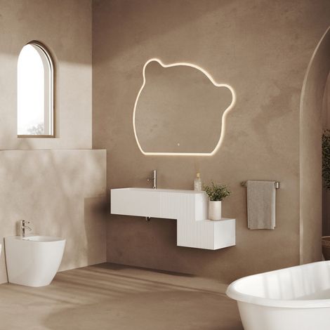 Mueble De Baño Suspendido 120Cm Con Lavabo De Resina, 2 Cajones, Espejo Led  Rodi