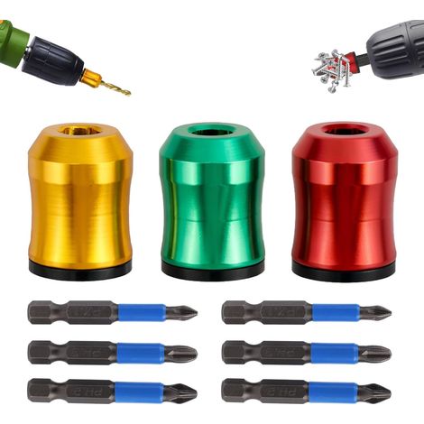 3pcs Anneaux Magnétiques Puissants pour Visser avec 6 Embouts de Perçage Antidérapants, Amovibles Anneau Magnétique pour Tête de Tournevis for Ournevis Hexagonaux et les Perceuses Électriques (1/5)