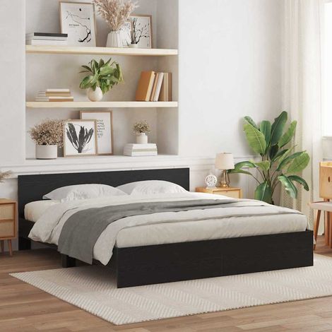 vidaXL Bettrahmen Schwarz Eichen-Optik 203 x 185 x 70 cm Holzwerkstoff (1/5)