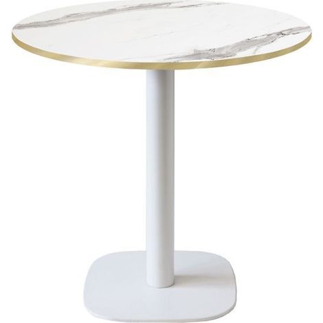 Table ronde Ø 70 cm - modèle Round blanc marbre blanc chants laiton