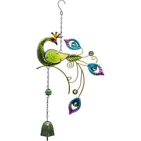 Cloche À Vent Forme De Paon - En Fer Et Verre - Décoration Extérieure Pour Jardin Balcon Terrasse - 1 Pièce (1/4)