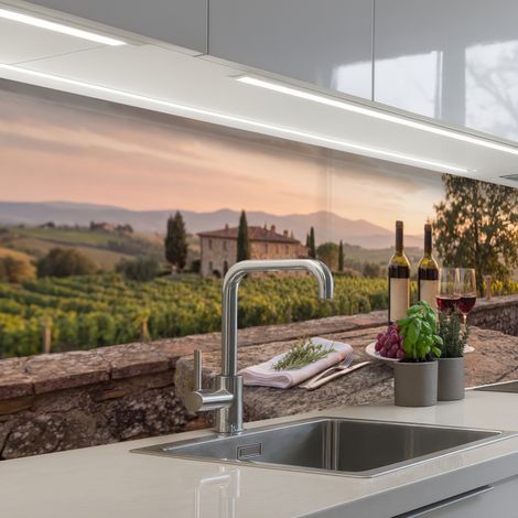 REVETEMENT MURAL DE CUISINE, CRÉDENCE DE CUISINE Vin - Verres - Raisins - Vignoble 200x60 (1/5)