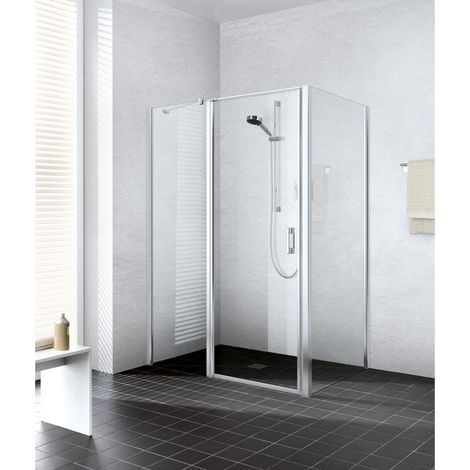 Kermi LIGA porte battante 1GR 850 x 1850mm argent satiné verre trempé transparent (1/5)