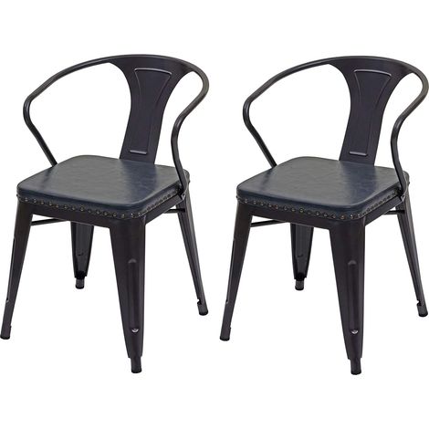 2x sillas cocina comedor en sintético y metal estilo industrial gris negro CDS04452 (1/5)