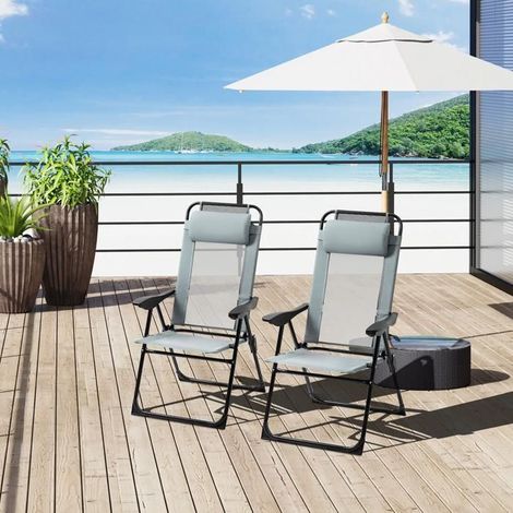 Chaises pliantes - SINGULARITY - basic - Gris - Dossier 5 positions - Lot de 2