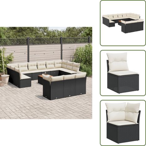 The Living Store Salon de jardin avec coussins 14 pcs noir résine tressée - Ensemble Salon De Jardin - Mobilier De Jardin - Canapé Extérieur - Résine Tressée - Rotin Synthétique (1/5)