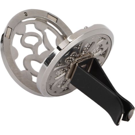 Diffuseur de voiture sur grille d'aération, en acier inoxydable, porte-huile essentielle, accessoire de parfum auto, rechargeable avec 4 tampons pour aromathérapie. (1/5)