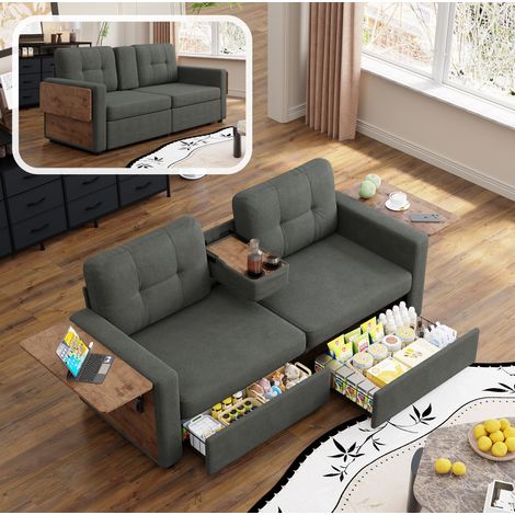 2-Sitzer-Sofa 178 x 71 x 57,5 cm aus dunkelgrauem Chenille mit Stauraum – MEUBLIV (1/5)