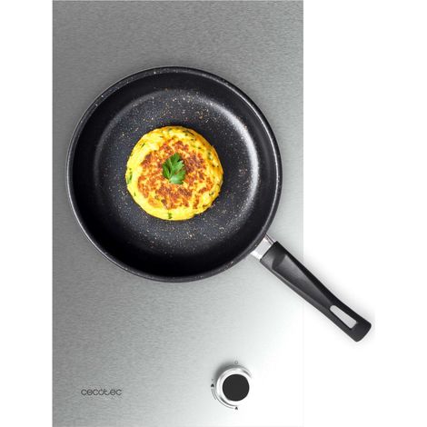 Cecotec Placa de Gas 1 Fuego Bolero Squad G 1400S Inox. 3.4kW, Acero Inoxidable, Parrillas Hierro Fundido, Quemador WOK Triple Corona, Encendido Electrónico, Seguridad en Válvulas, Accesorio de Gas