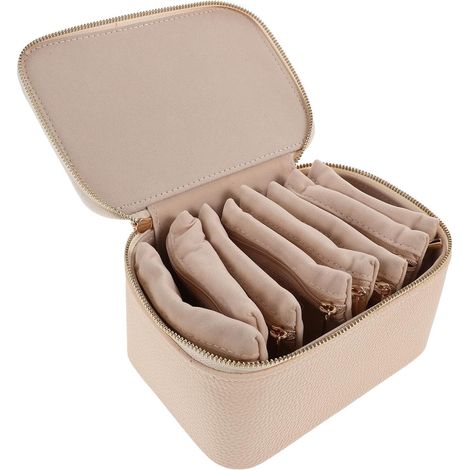 Boîte à Bijoux de Voyage Longue 8 Pièces en Tissu Ivoire avec Compartiments pour Boucles D’Oreilles Colliers et Bagues – Organisateur Portable pour Rangement et Protection (1/5)