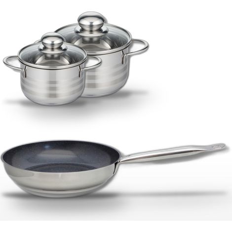 Lot Poêle 24cm Elo Profi Therm Platinum avec 2 Faitouts 12/14cm en inox (1/5)