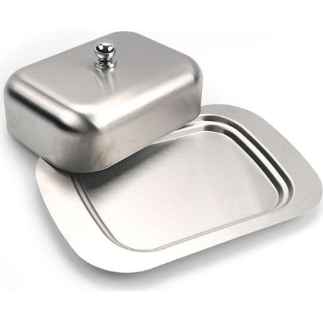 Beurrier en acier inoxydable - Bol à dessert - Boîte à pain au fromage avec couvercle - Pour 250 g de beurre - Pour restaurant à la maison - Argenté - 18,8 x 12,8 x 6,7 cm (1/5)