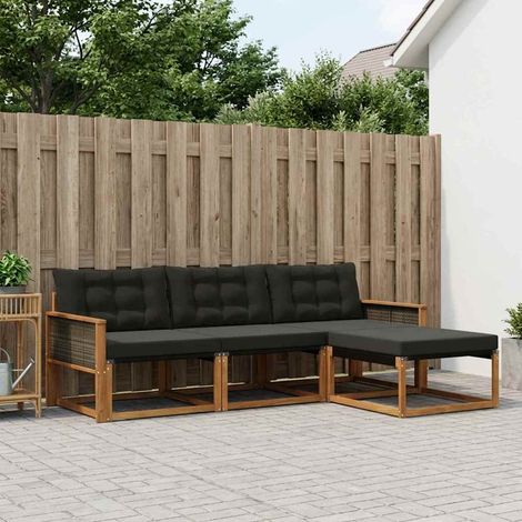 vidaXL Outdoor-Sofagarnitur 4 Stk. Natürlich und Schwarz (1/5)