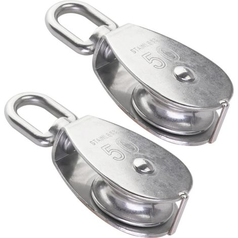 Poulie Fixe en Acier Inoxydable 304 Argenté, Lot de 2pcs Roulement, Installation Facile pour Levage et Traction de Câbles et Chaînes (1/5)