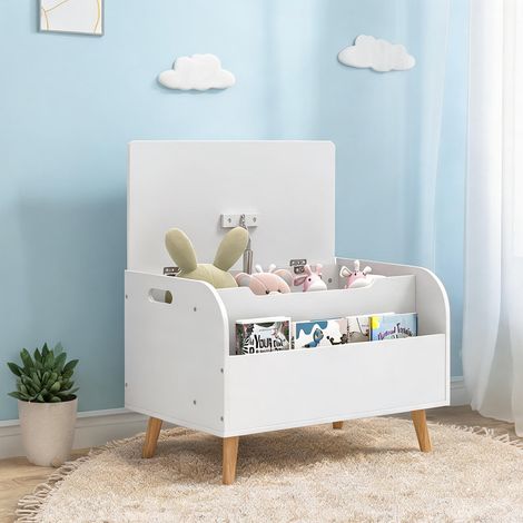 Coffre à jouets enfant avec bibliothèque et couvercle rabattable (1/5)
