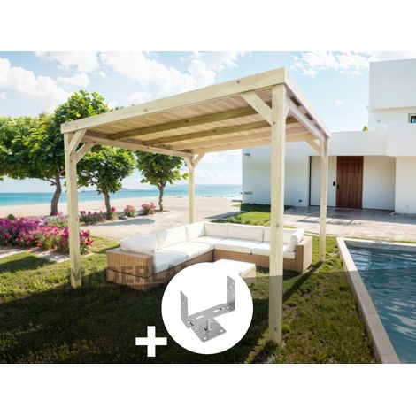 Pergola en bois Dijon avec toit 500 x 300 cm + 6 supports - Maderland