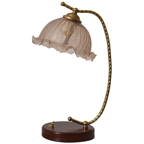 Vintage Rural Lampe De Table Abat-Jour en Verre Atmosphère Lampes De Table en Fer Plaqué Corps Lampe De Table pour Salon Chambre Commode De Chevet E27 (1/5)