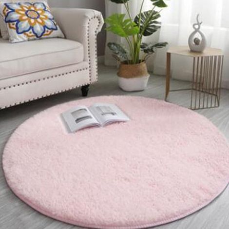 Tapis en peluche ultra doux et antidérapant, avec une couche supérieure en laine veloutée de 4 cm d'épaisseur et un motif tie-dye rond rose de 80 cm, idéal pour le salon, la chambre et la chambre d'en (1/4)