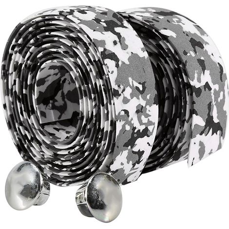 pièces de ruban adhésif pour guidon de vélo de route, 2 embouts de guidon (noir + blanc) (1/5)