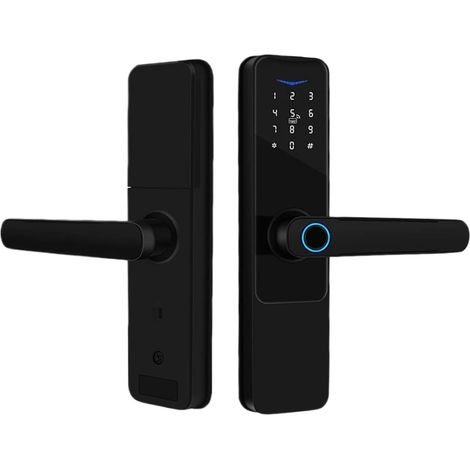 Serrure de Porte Intelligente avec poignée, Serrure de Porte d'entrée sans clé for Porte d'entrée, Serrure WiFi, Smart Life, Application Gratuite, télécommande de Porte 35-120mm(No Mortise) (1/5)