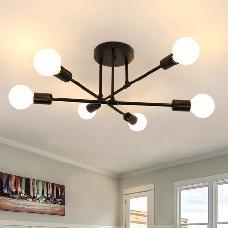 Lampadario industriale vintage in metallo a 6 luci, attacco E27, adatto per soggiorno, camera da letto, cucina, ecc., nero, lampadina non inclusa (1/5)