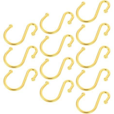 Set of 12 Gold Zinc Alloy S-Shaped Hooks, Durable and Easy to Remove, Practical Supports for Bathroom Curtains (1/5)