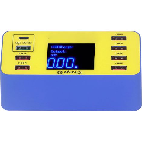 Chargeur multifonctionnel à 8 ports avec affichage numérique, USB QC3.0 PD, charge rapide, prise UE, CA 100-240 V (1/5)