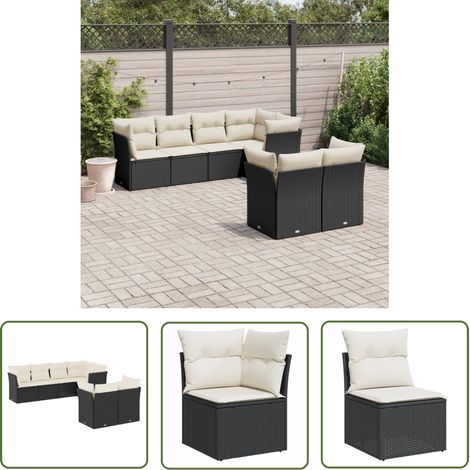 The Living Store Salon de jardin 7 pcs avec coussins noir résine tressée - Salon De Jardin - Canapé Extérieur - Meuble De Jardin - Ensemble Salon De Jardin - Mobilier De Jardin (1/5)