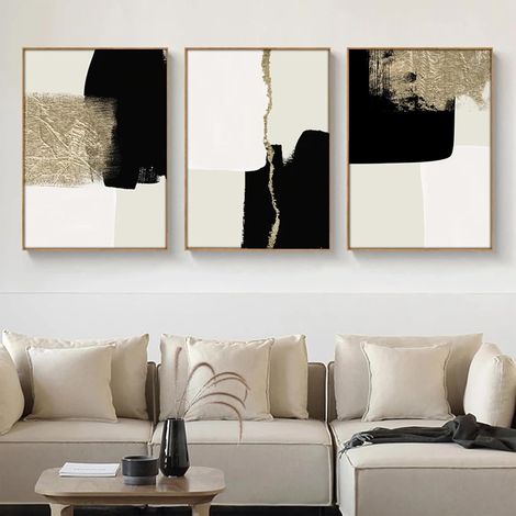 Lot de 3 toiles Poster Moderne Minimaliste et Or Images Abstraites Géométrie Impression d'Art Décoration Murale Non Cadrée (50 x 70 cm) (1/5)