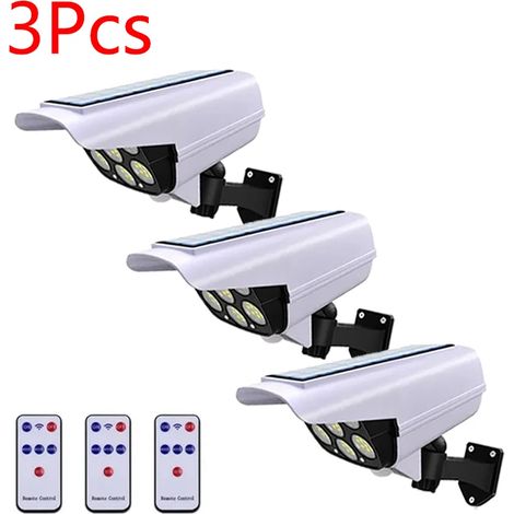 (Lot de 3) Projecteur de sécurité solaire à détecteur de mouvement 77 LED, caméra factice d'extérieur, sans fil et étanche, compatible avec la maison et le jardin. Compatible avec la maison et le jard (1/5)