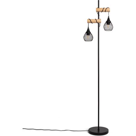 Ledkia – Lampadaire LED en bois et aluminium – 2 points de lumière E27 – Puissance 40W – Design moderne pour intérieur