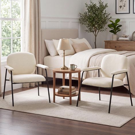 Lot de 2 Fauteuils Salon, Fauteuils d'Appoint en Chenille avec Dossier Profilé, Accoudoirs Rembourrés, Crème (1/5)