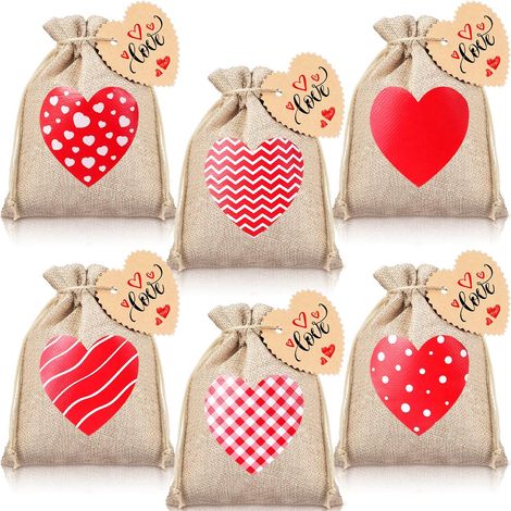 Un lot de 24 sacs cadeaux pour la Saint-Valentin,avec cordon de serrage,en forme de cœur,et des sacs cadeaux pour les fêtes,1015cm