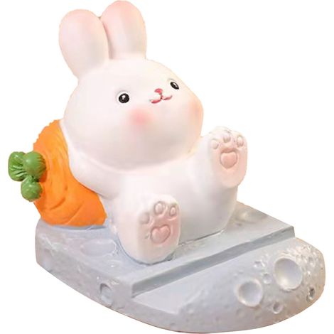 Support de téléphone portable lapin mignon en résine, style dessin animé, pour bureau, décoration de chambre d'étudiant, carotte (1/5)