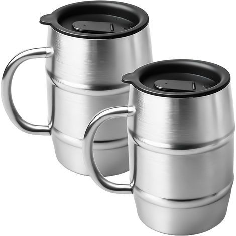 Tasse à café avec poignée 500 ml : 2 pièces en acier inoxydable tasses avec couvercle, double paroi isolation tasses à café, tasses à café en acier inoxydable chope à bière tasse à café tasse à café à (1/5)