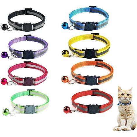 8 pièces Breakaway Collier pour Chat,Collier Chat avec Cloche,Réglable Réfléchissant Collier Chat,Boucle de Sécurité Chats Collier,Collier pour Chaton,Collier pour Chat
