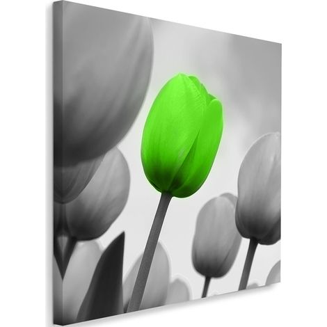 Tableau déco Tulipes Vert Gris 40x40 (1/5)