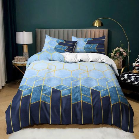 Bettwäsche-Set 155x220cm mit Kissenbezug 80x80cm, Mikrofaser, Marineblau Gestreift